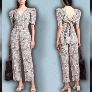 Sea New York Calla Cheetah Animal Ruched Balloon Cut Out Tan Jumpsuit Size 4